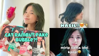 CAT RAMBUT ASH GREEN PAKE PRODUK MIRATONE BUBBLE PLAY POP SEBAGUSSS ITU GA YAAA🤔 [upl. by Yenitsed44]