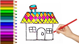 how to drawing colouring painting a rainbow 🌈 🏠 house for kods and toddlers easy step by step [upl. by Diet]