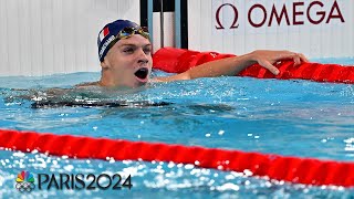 Leon Marchand pays off expectations with OLYMPIC RECORD in 400m IM victory  Paris Olympics [upl. by Axela]