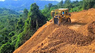 The Bulldozer CAT D6R XL Cutting Hill and Leveling Land For Plantation Road Construction [upl. by Onfre630]