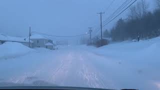 Early morning snowstorm Main St Madawaska Maine Acadia School hill [upl. by Waiter]