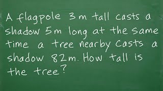 A flagpole 3m casts a shadow 5m long a tree nearby casts a shadow 82m how tall is the tree [upl. by Anselmo]