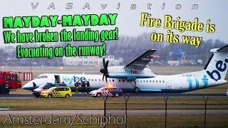 REAL ATC Flybe Dash8 GEAR COLLAPSES landing at AmsterdamSchiphol [upl. by Drofkcor]