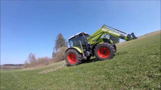 Biohof Mergner am Wiesen abschleppen mit seinem Claas Axos 330 cx [upl. by Ayat182]