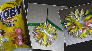 candywrapperflower HOW TO MAKE FLOWER OUT OF CANDY WRAPPERCANDY WRAPPER FLOWER [upl. by Elvie]