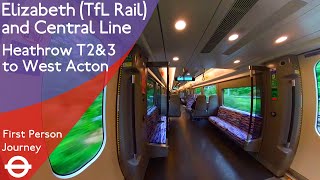 Elizabeth TfL Rail and Central line First Person Journey  Heathrow Terminal 2 amp 3 to West Acton [upl. by Nywg]