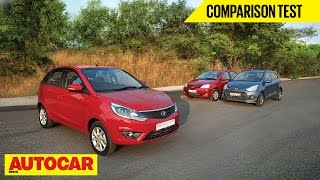 Tata Bolt VS Hyundai Grand i10 VS Toyota Etios Liva  Comparison Test  Autocar India [upl. by Llerrej416]