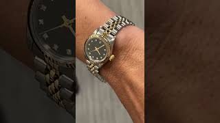 Rolex Oyster Perpetual Lady 18k Gold  Steel No DATE Automatic 24mm with Black Diamond Dial 67193 [upl. by Sivaj]