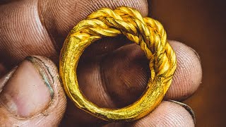 Hand Forging a Solid 22kt Viking Braided Ring [upl. by Portingale]