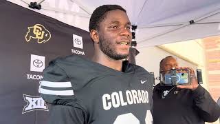 Buffs OLB 93 Samuel Okunlola NFL prospect addresses media [upl. by Codie719]