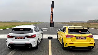 DRAG RACE New BMW M135i Vs MercedesAMG A35 [upl. by Teplica]