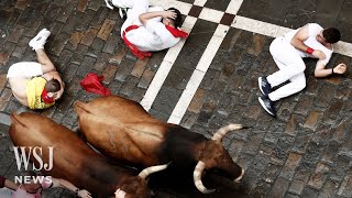 Spains Pamplona BullRunning Festival Starts At Least Six Injured  WSJ News [upl. by Jasmina]