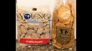 Young Plantations A Carolina Tradition Praline Pecans amp Olde Colony Bakery Benne Wafers Review [upl. by Yeldnarb118]