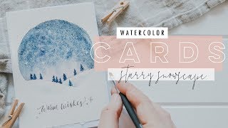 15 Minute Watercolor Cards  Starry Snowscape EP 1 [upl. by Chobot795]