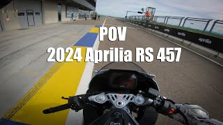 POV 2024 Aprilia RS 457  Pure Exhaust Sound  Autodromo Modena  Press Launch [upl. by Yaras155]