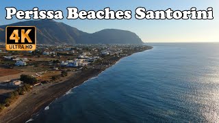 Perissa Beach Santorini Greece in 4K  all hotels  all beaches  Black Sand Beach Perissa [upl. by Tewfik]