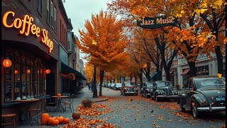 Smooth Autumn Jazz Music amp Positive Bossa Nova 🍂 Train Station Cafe Shop Outdoor  Background Music [upl. by Anitsihc]