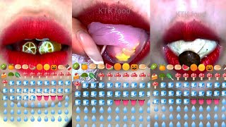 ASMR🎧10 minutes lots of emoji food eating🍉🍫🍄🧊💧👅 crecloserfood [upl. by Agler]