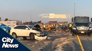 Shocking footage of minor crash turned major on the 401 [upl. by Anaibaf]