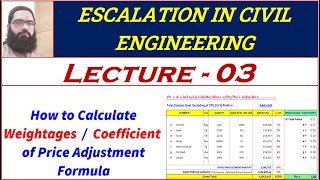 How to Calculate Weightages of Escalation formula  Escalation in Civil Engineering  Lecture 03 [upl. by Nidroj]