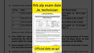 RRB ALP exam date official  rrb je exam date rrb technician exam date 2024 [upl. by Nappy]