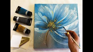 How to make Abstract Flower Painting with gold leaf Acrylic Easy Techniques by Julia Kotenko [upl. by Wartow]