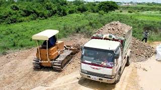 New Activity  Dump truck unloading soil with Technique Skill Operator Bulldozer Working push soil [upl. by Dumm]