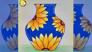 How To Draw Easy Flower Pot  Flower Pot Drawing Easy  Design In A Pot  Fuldani Design [upl. by Eidua]