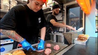 Yummy BIG Burgers Hand Pressed Tasted in Camden Town Street Food of London [upl. by Mandler833]