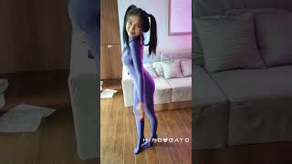 Model Momoe in Purple skintight Lycra Bodysuit [upl. by Teirrah]