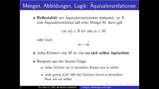 Mengen Abbildungen und Logik Folge 18 Eigenschaften von Äquivalenzrelationen [upl. by Ariane]