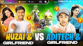 V Badge Youtuber Couple Challenge 😱 Aditech amp Gf Vs Huzai amp Gf 💖  Garena Free Fire [upl. by Locin]