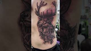 Realistic Stag Tattoo by Andy Bowler Black and grey tattoo tattoo tattoos tattoostudio inked [upl. by Liagabba]