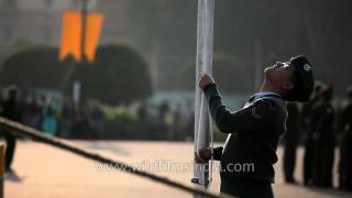 Unfurling the Indian flag at Beating Retreat rehearsal [upl. by Stannwood]