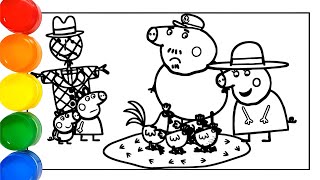 Peppa and Family in the Garden with Chickens Drawing Easy  Peppa pig drawing Peppa pig Coloring [upl. by Salomone]