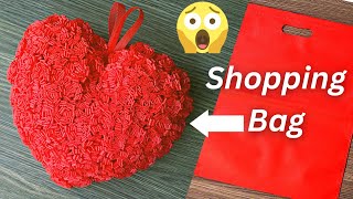 How to make roses heart with shopping bagsclothbags easy DIY  Valentines day gift best idea [upl. by Skell732]