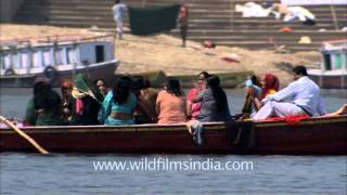 Boat ride along the river Ganga in Varanasi [upl. by Anglim]