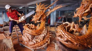 Wood carving  Lord Warrior fighting Dragon  Multiplatform MMORPG Gran Saga Huge Sculpture Amazing [upl. by Carr]