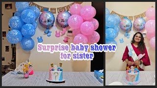 Surprise baby shower for sister  Minimal baby shower decor ideas  surprise babyshower themecake [upl. by Deadman]