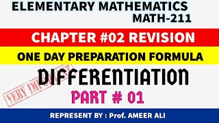 Elementary Mathematics MATH211  Chapter 2 Differentiation Revision  OneDay Preparation Formula [upl. by Lanette53]