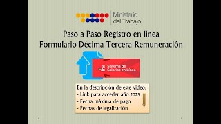 FORMULARIO DECIMO TERCER SUELDO calculo registro legalización Ministerio del Trabajo [upl. by Suzie]