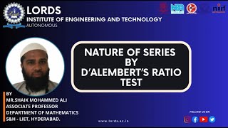 Lecture3 Exploring DAlemberts Ratio Test in Nature Series [upl. by Ailisec102]