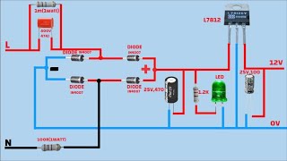 How to do AC to DC Transformerless Power Supply 12v Wiring Connection Diagram Video Animation [upl. by Higgs]