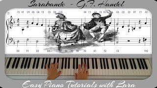 Sarabande in D minor GF Handel  Easy Piano Tutorial  Letter Notes [upl. by Sudhir]