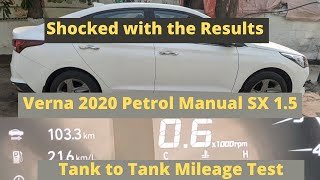 VERNA 2020 SX 15 Petrol manual tank to tank mileage test [upl. by Aihc636]