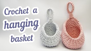 Crochet a drop shape HANGING BASKET with Tshirt yarn  Tutorial  DIY [upl. by Mendes445]