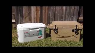 Cabelas Polar Cap 60qt vs Coleman Xtreme Marine 70qt cooler ice test [upl. by Hiamerej748]