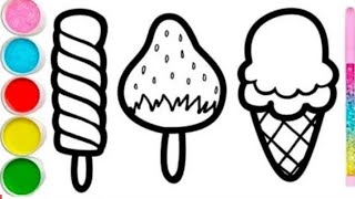 Beautiful Icecream Drawing Painting Coloring for kids Toddlers  How to draw Icecream easy step [upl. by Mickie]