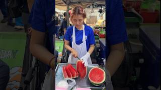 Thai Lady Selling Fruit Shake  Fresh Watermelon Shake  Fruit Cutting Skills [upl. by Goldner]