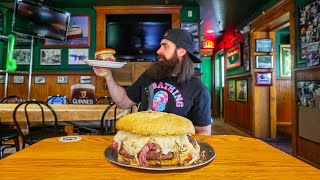 I ORDERED THE GIANT CORNED BEEF SANDWICH CHALLENGE AT A HAUNTED IRISH PUB  BeardMeatsFood [upl. by Horacio]